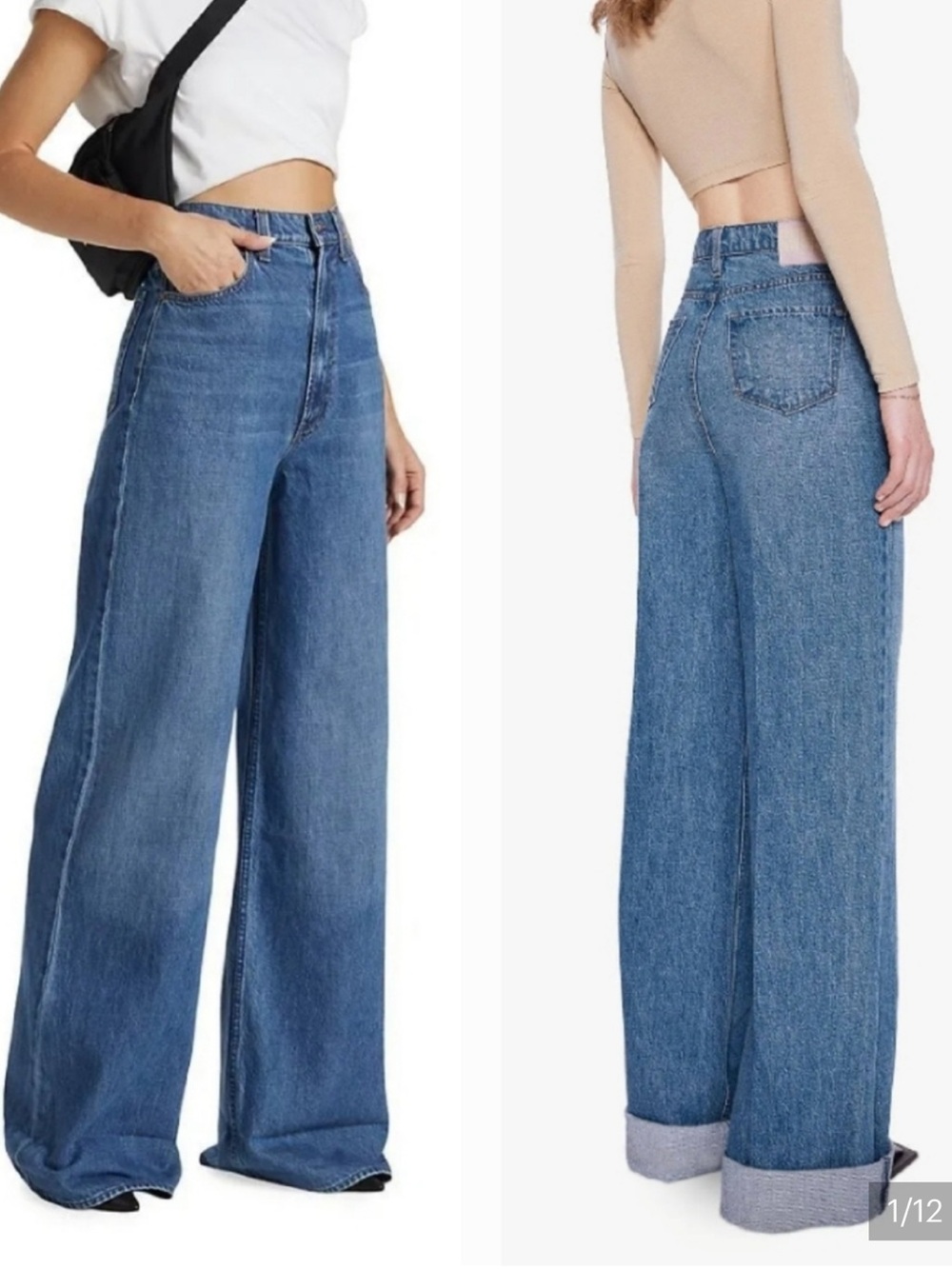 MOTHER Snacks Wide Leg Jeans in Medium Blue